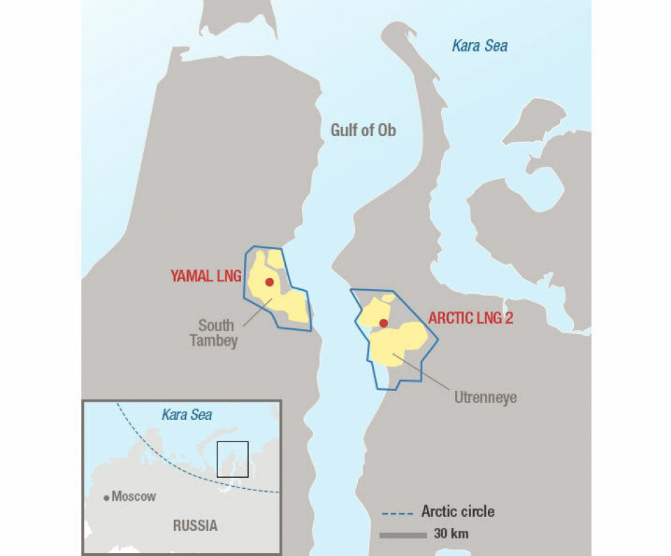 The Yamal LNG and the Arctic LNG 2. Map by Total.com