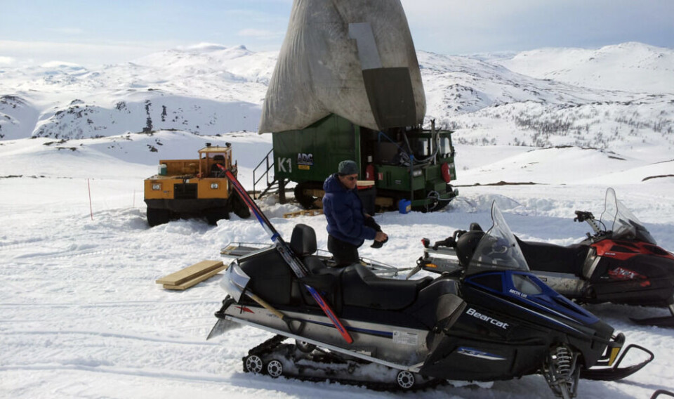 A drill rig in the mountain where copper will be explored. Photo: Nussir