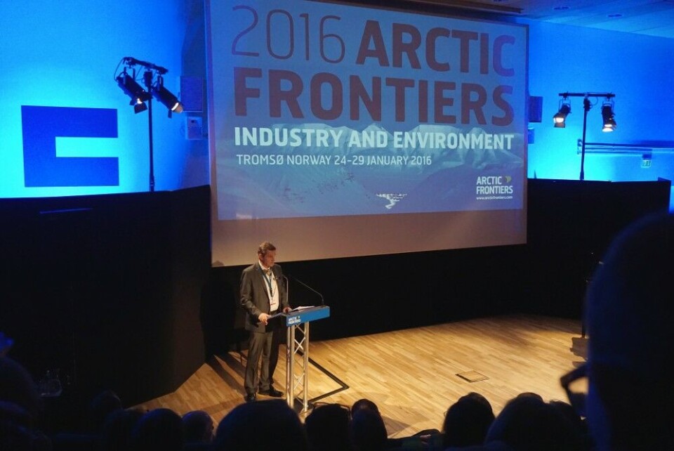 Chair of Arctic Frontiers steering committee, Salve Dahle, at the kick-off in Tromsø Sunday evening. Photo: Thomas Nilsen