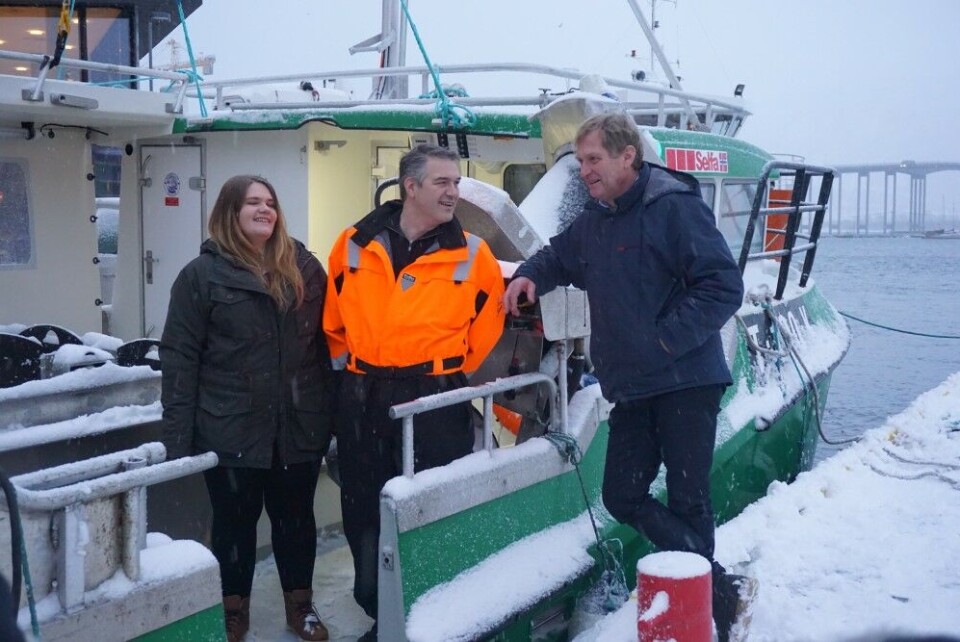 Karoline and Bent Gabrielsen together with Erik Ianssen from boat builder Selfa Arctic AS. Photo: Thomas Nilsen