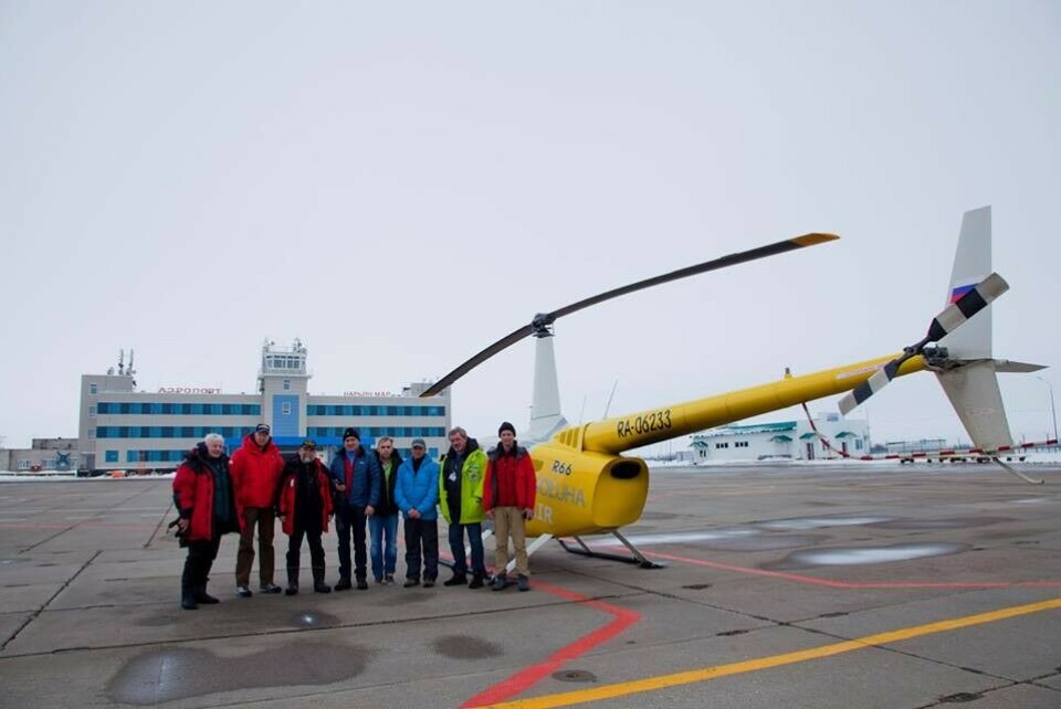 The eight members of the expedition 'In the Footsteps of Two Captains' in Naryan-Mar. Expedition leader Oleg Prodan is third from left. Photo from the expedition's Facebook page.