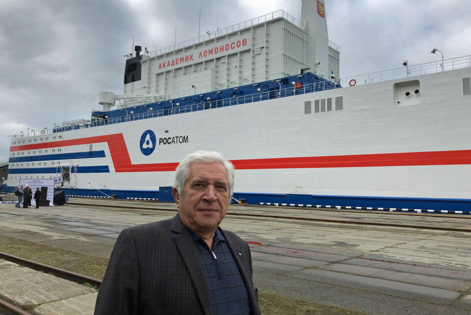 Andrey Zolotkov with the floating nuclear power plant before departure from Murmansk. Photo: Anna Kireeva