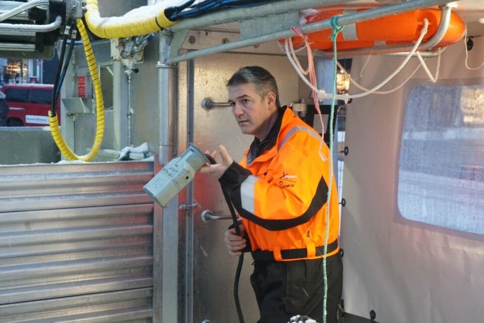 This cable is used when charging the batteries from the electrical grid in the harbor. Photo: Thomas Nilsen