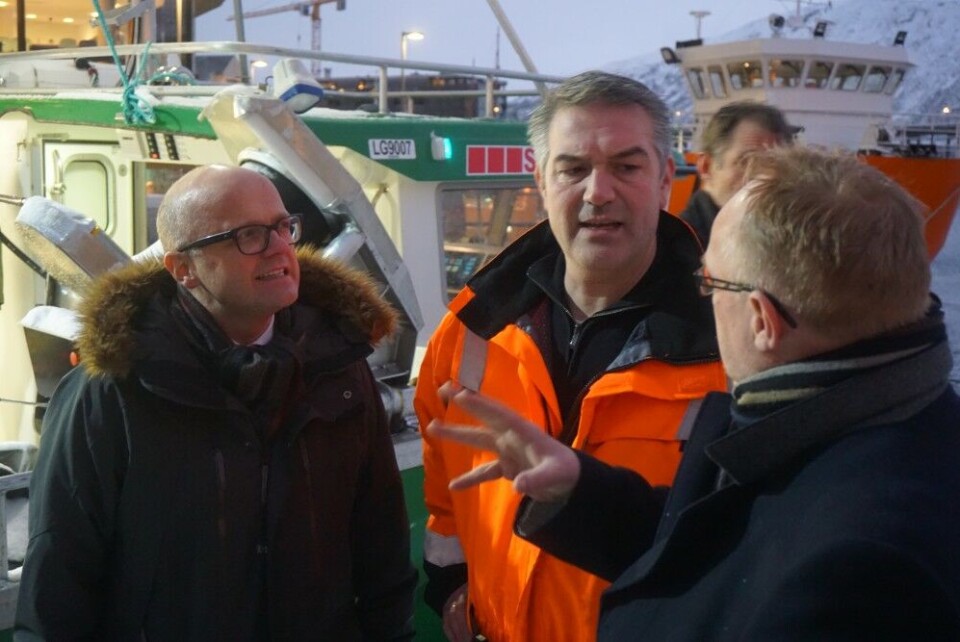 Back in port in Tromsø, Bent Gabrielsen and Per Sandberg (right) met with Norway's Minister of Climate and Environment, Vidar Helgesen (left). Photo: Thomas Nilsen