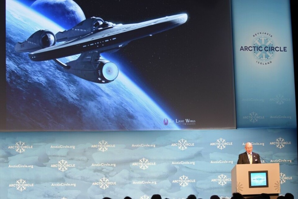 Admiral Papp, the U.S. State Department’s Special Representative for the Arctic speaking at the Assembly in Reykjavik. Photo: Thomas Nilsen
