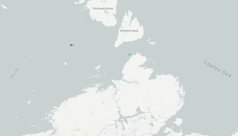 The “Sibir” waits for the arrival of the “Fedor Litke” and “Arktika” in the Vilkitsky Strait. Map: MarineTraffic/Barents Observer