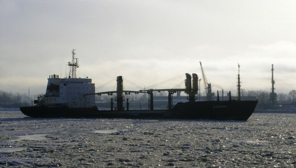 Tanker sailing the icy waters of the Northern Dvina River near Arkhangelsk on the coast of the White Sea. Photo: Thomas Nilsen