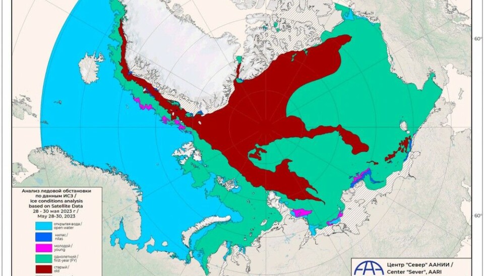 Sea-ice in Arctic waters the last days of May 2023. Map by aari.ru
