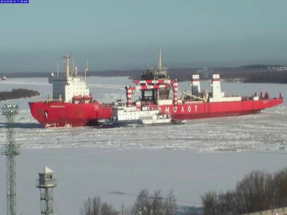 The 'Sevmorput' on its way up the Northern Dvina. Photo: Rosmorport
