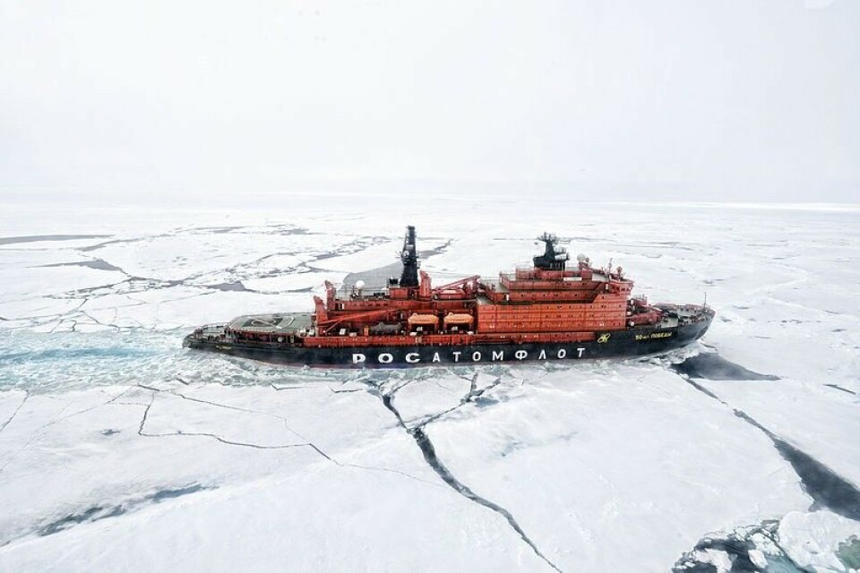 The nuclear powered icebreaker «50 let pobedy» sailing in Arctic. Photo: Wikipedia Commons