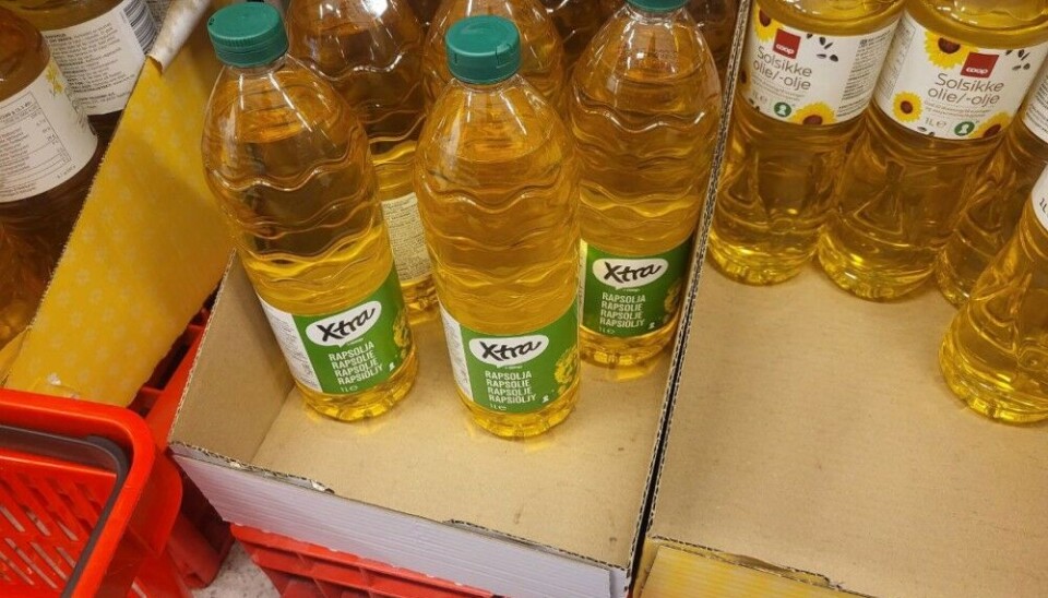 There are still goods from Russia available in Norwegian stores, like this frying oil. Photo: Anastasia Kharkova