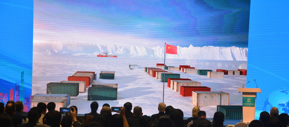 China intends to strengthen presence in Arctic with build-up of research bases, construction of icebreaker and business investments. Here from presentation made in 2019. Photo: Atle Staalesen