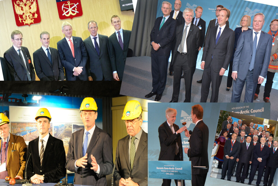 Photo collage of previous Barents Council meetings. From Umeå (2003), Murmansk (2009), Kiruna (2011) and Tromsø (2013). All photos: Thomas Nilsen