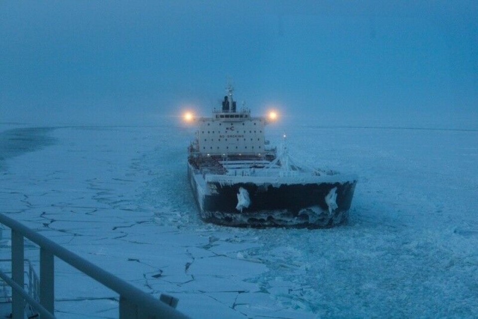 An early freeze of sea-ice has lead to logistical chaos on the Northern Sea Route. Photo: Rosatomflot