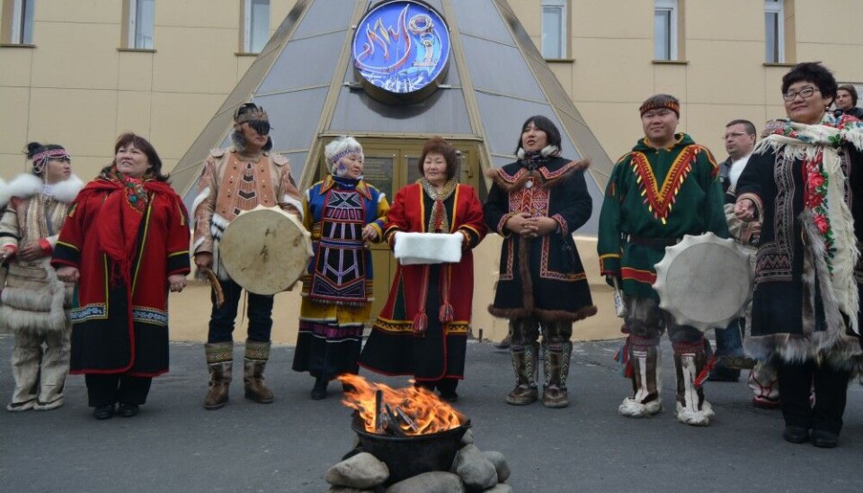 Indigenous Peoples can still make performances, but should avoid talking about rights or politics. Here in front the local museum in Dudinka, Taymyr Peninsula. Photo: Thomas Nilsen