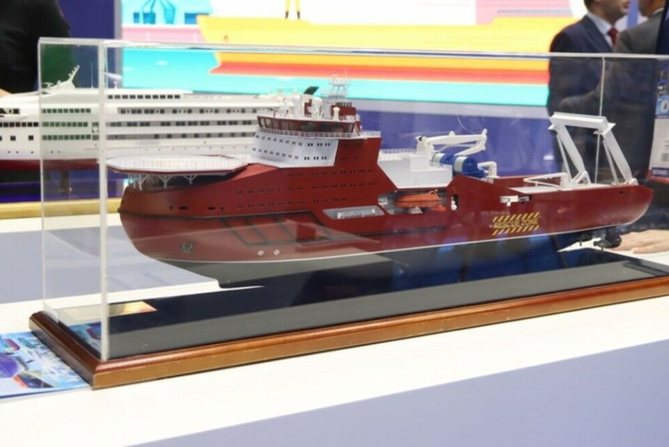 A model of the proposed nuclear-powered icebreaking supply- and rescue vessel. Photo courtesy of Sudostroenie.info