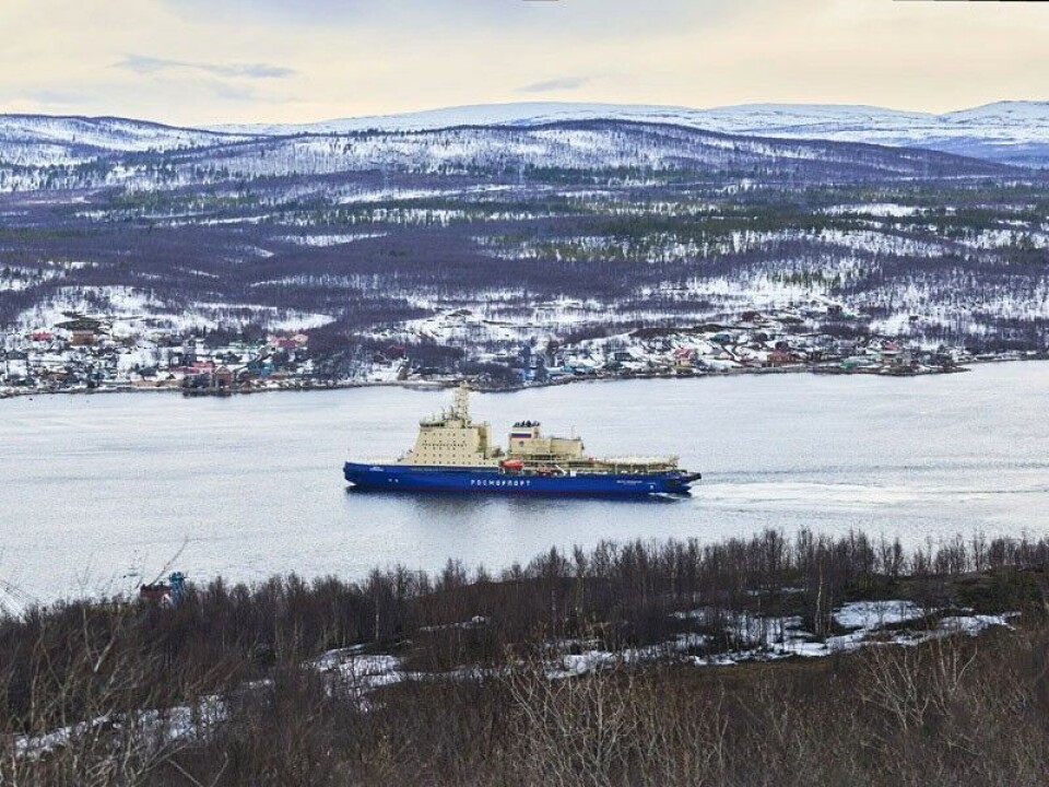 The LK-25 icebreaker made a brief visit to Murmansk before it set out for ice trials in the Kara Sea. Photo: Rosmorport