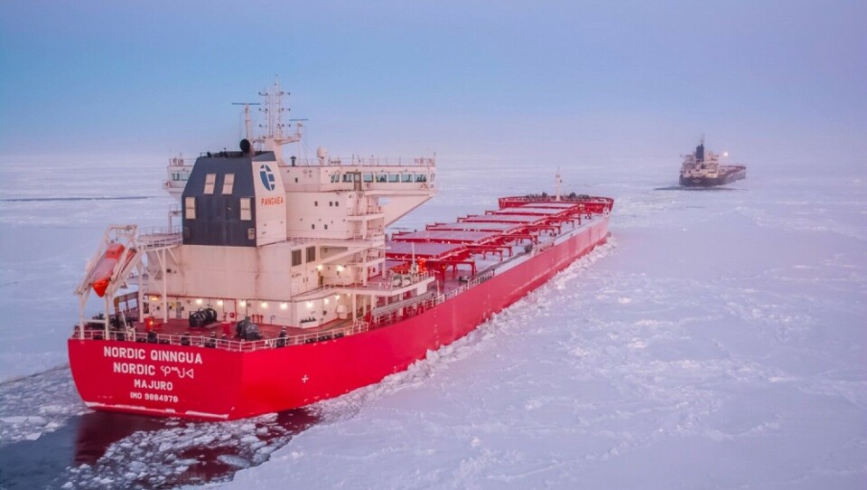 The Nordic Quinngua escorted out of the East Siberian Sea. Photo: Rosatom