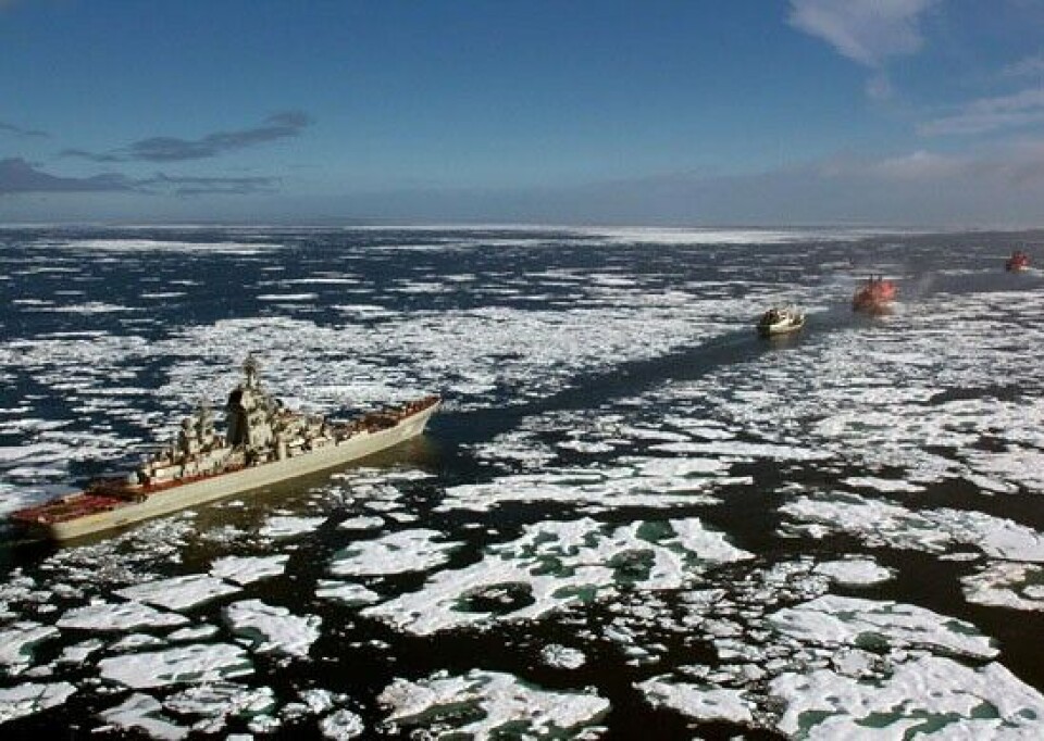 Ship convoy makes it through the Vilkitsky Strait between the Kara Sea and Laptev Sea. Photo: mil.ru
