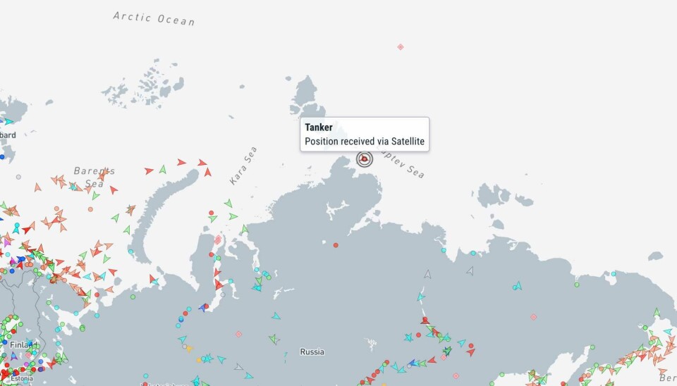 The Shturman Skuratov on its way across the Northern Sea Route. Screenshot of map from MarineTraffic