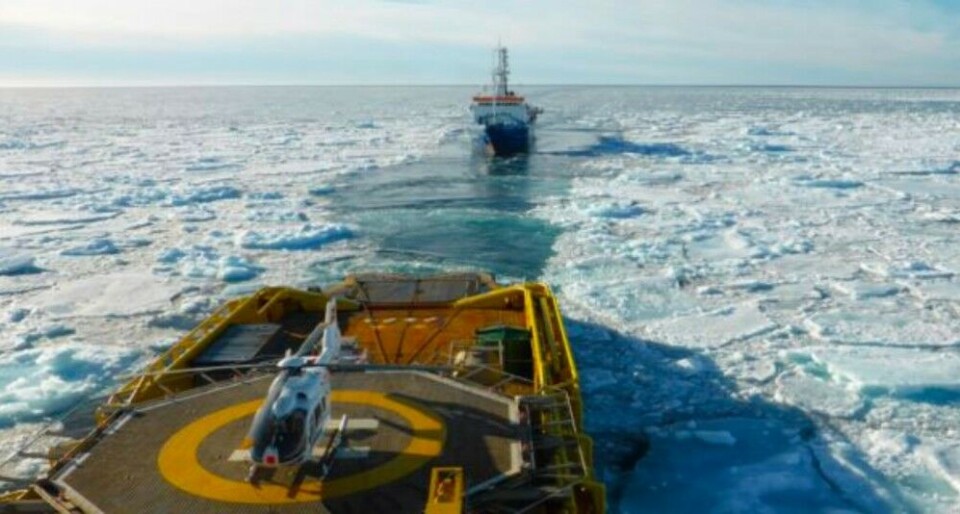 Russian drilling ship “Bavenit” in icy waters. Photo: Rosgeo