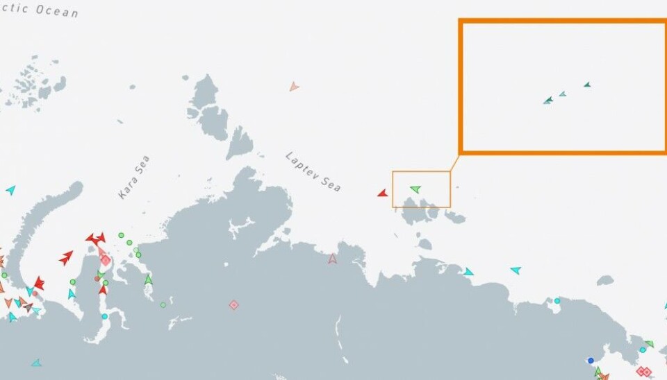 The ship convoy on the 13th of November sailed north of the New Siberian Islands. Map by Barents Observer /MarineTraffic