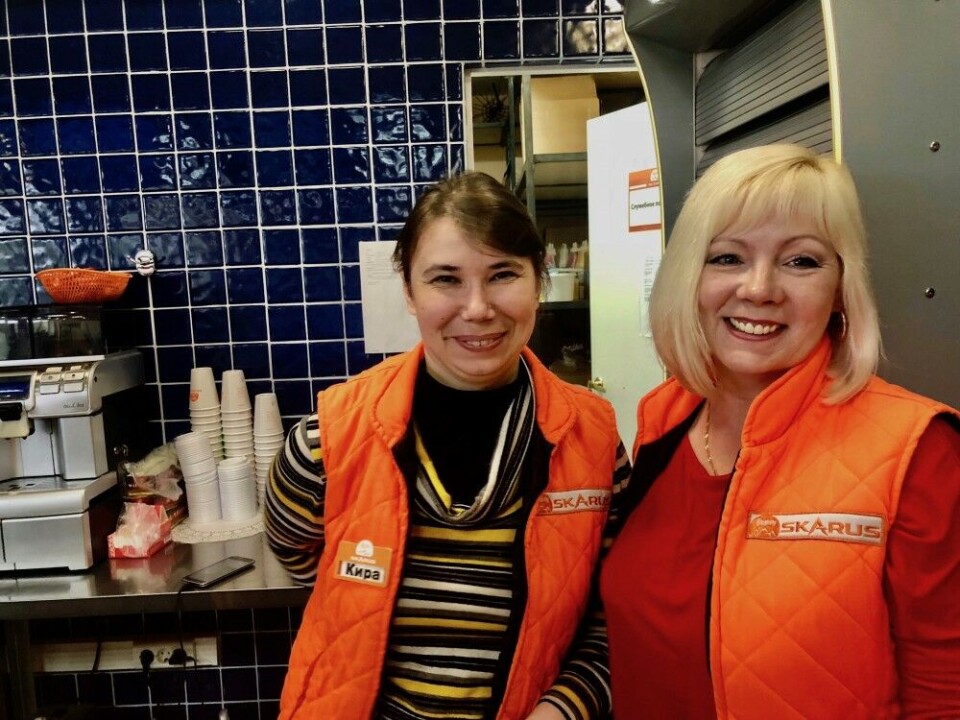 LOCAL: Svetlana Bigayeva and Kira Morav work at a gas station outside Zapolyarny. Bigayeva believes local processing of border certificate applications is the way to get more people to apply.