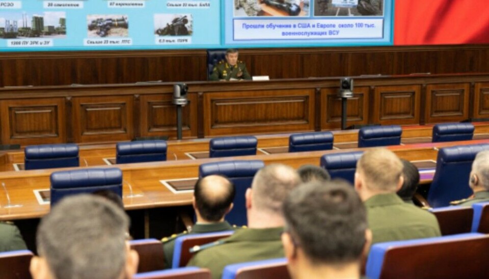 Valery Gerasimov speaks to an international audience of military representatives from “friendly” countries in December 2023. Photo: Russian Armed Forces