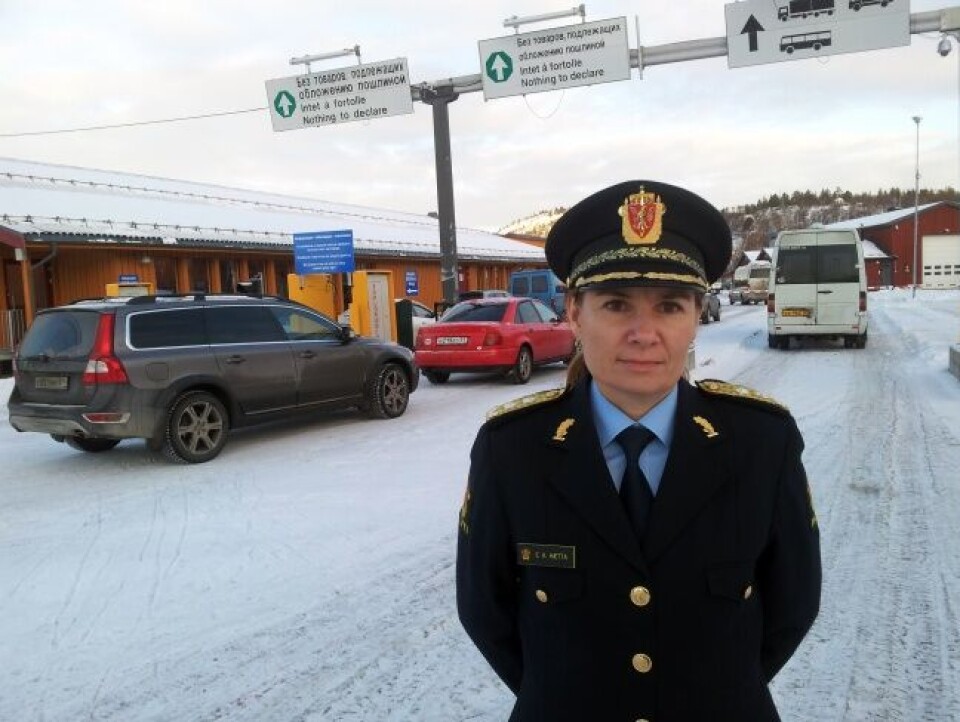 Chief of Police in Finnmark Ellen Katrine Hætta at Storskog checkpoint. Photo: Thomas Nilsen