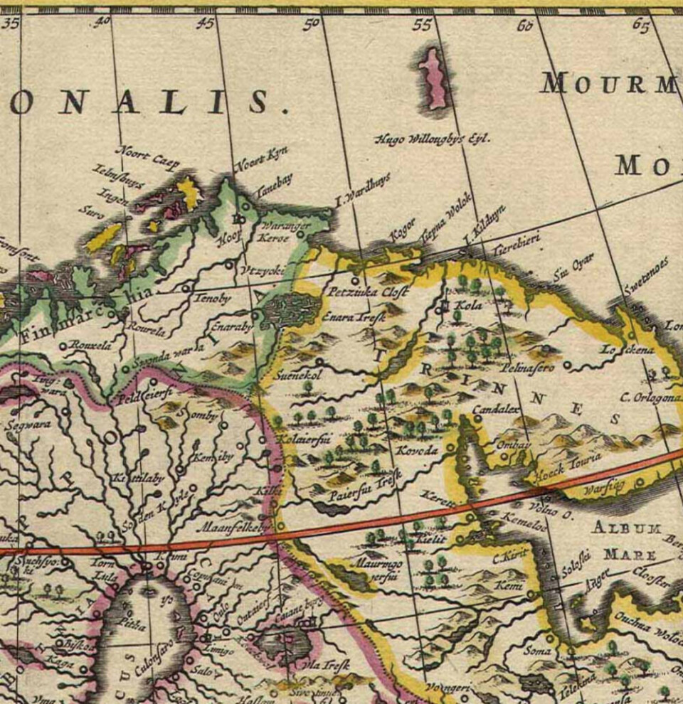Dutch map from1660, showing the northern regions of Norway, Sweden and Russia. Source: Wikipedia
