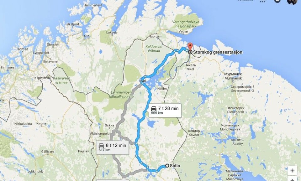 If you are not a citizen of Finland, Russia or Belarus, you will have to drive all the way north to Storskog checkpoint between Norway and Russia is the destination is Murmansk. Map: Google.