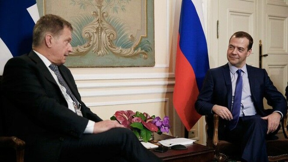 Finnish President Sauli Niinistö met with Russian PM Dmitry Medvedev ahead of the Munich Security Conference. Photo: Government.ru
