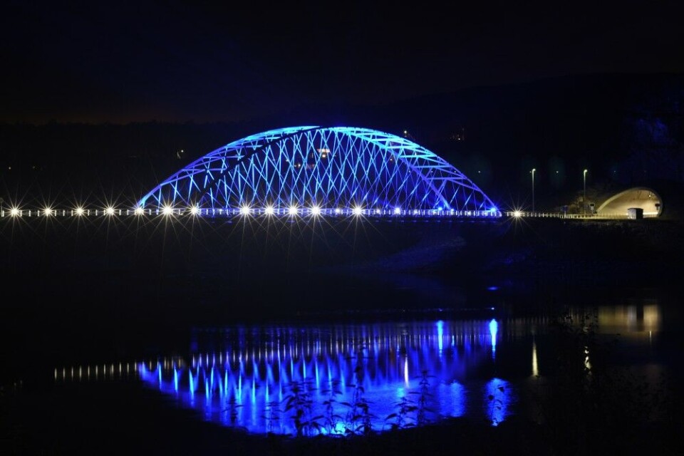 Bøkfjordbrua at Elvenes by night. All traffic from Russia has to cross this bridge which is 5 kilometers from the border crossing checkpoint on the only road between Russia and Norway. Photo: Thomas Nilsen