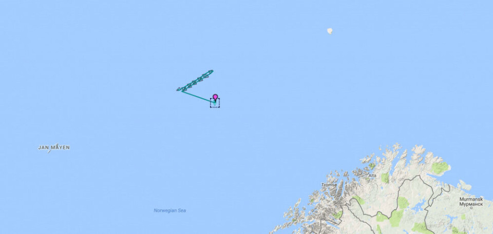 The Chinese research icebreaker was Monday sailing back-and-fourth in the Norwegian Ocean. Screenshot from MarineTraffic.com