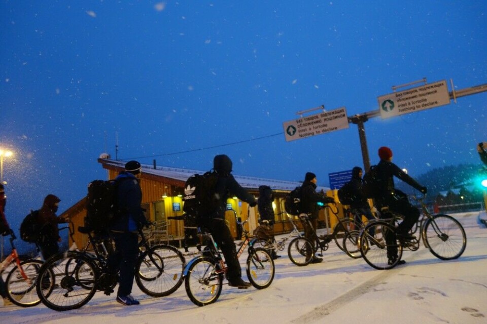 Migrants entering Norway at Storskog border checkpoint in autumn 2015. Photo: Atle Staalesen