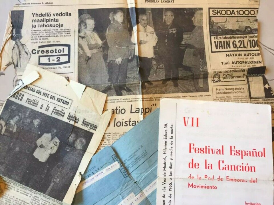 Headlines in Spanish media as the Nuorgam family visited Franco in 1965. Photo: Maiju Saijets, Yle