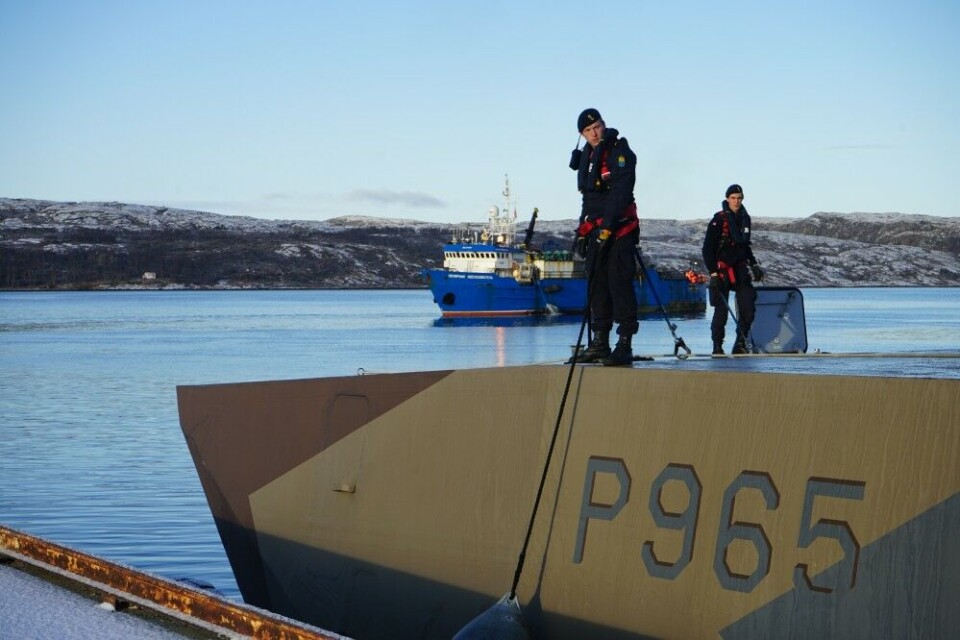 Norwegian navy vessel at port in Kirkenes. Photo: Thomas Nilsen