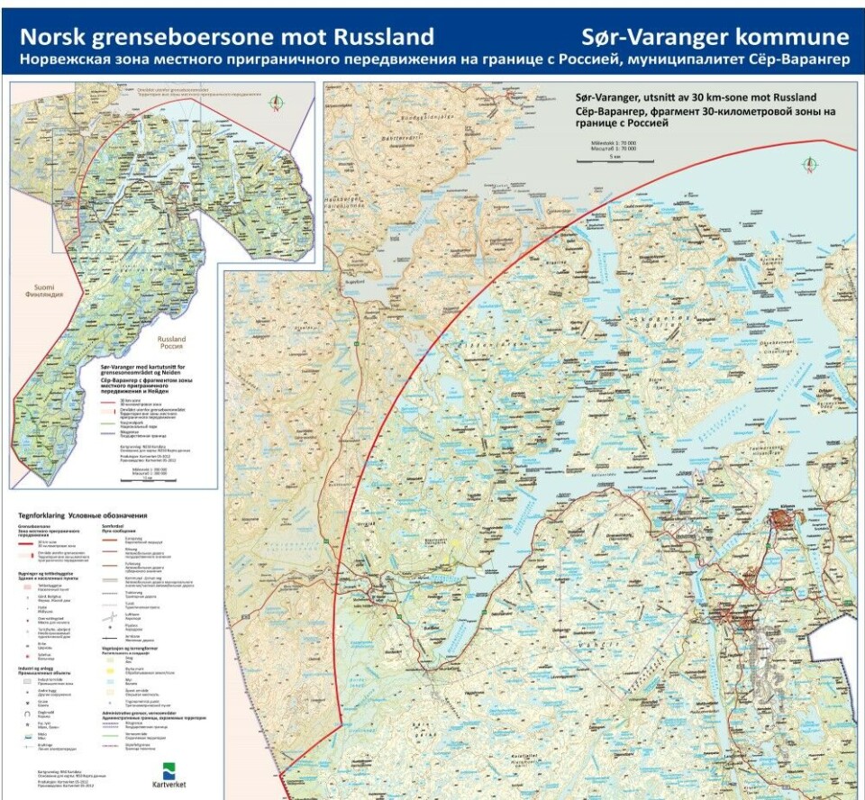 The Norwegian-Russian visa-free zone. Map by UDI