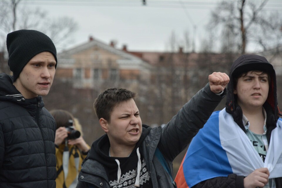 Violetta Grudina during the 5th May protest in Murmansk. Photo: Atle Staalesen