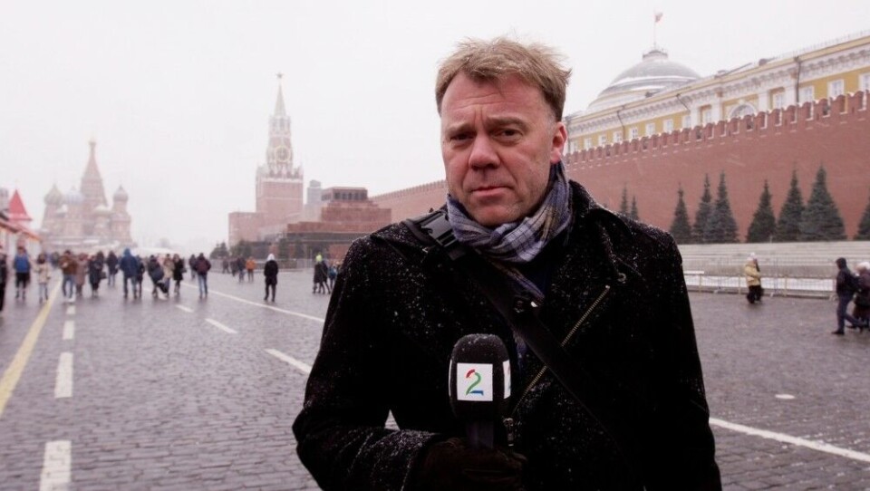 TV2's reporter Øystein Bogen on the Red Square in Moscow on Thursday. Photo: Aage Aune / TV2