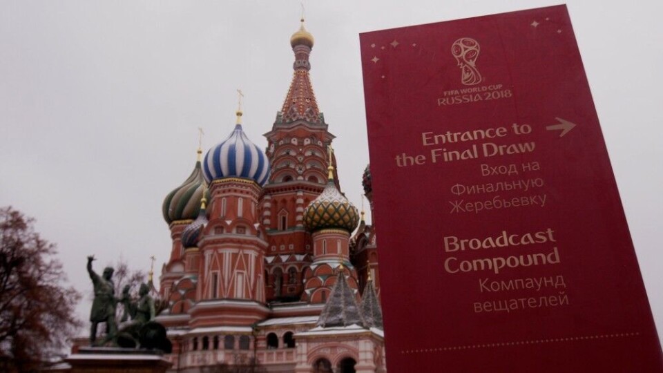 Media and Broadcast Centre sign outside Kremlin on Moscow’s Red Square. Photo: Aage Aune / TV2