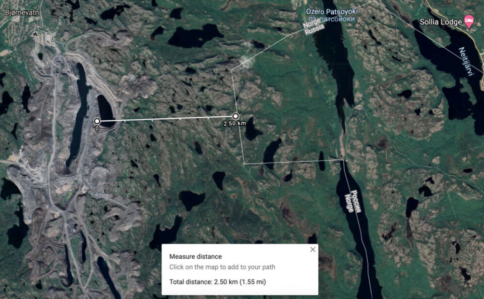 The blast took place in the open-pit mine of Sydvaranger iron-ore company at a distance of 2,5 kilometers from the border to Russia. Photo by Google maps