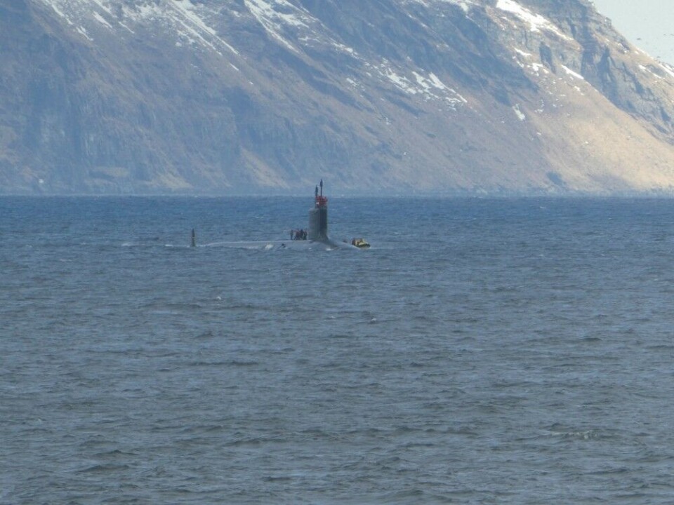 The US submarine is escorted inshore by the Norwegian Coast Guard. Photo: Kystvakten