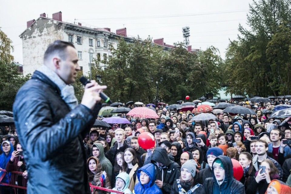 Alexey Navalny speaking in the Park of Victims of Intervention, downtown Murmansk in 2017. Photo: Yevgeny Feldman «Евгений Фельдман для проекта „Это Навальный“»