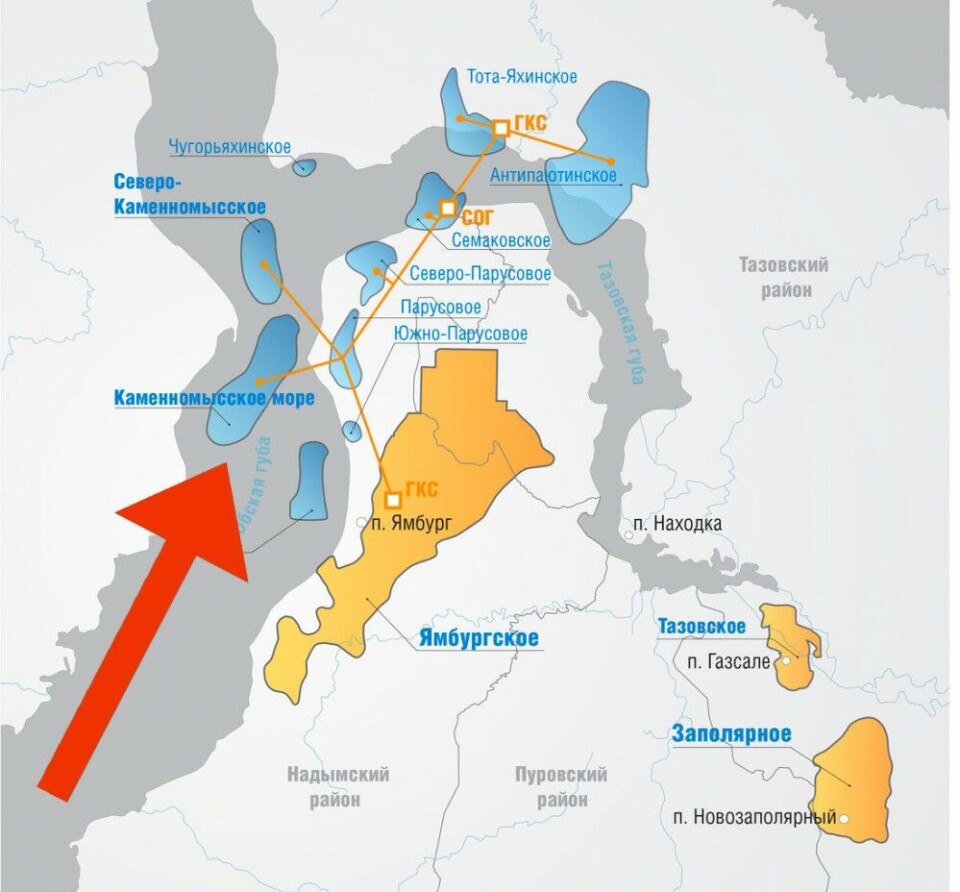 The Kamennomysskoye-More field will be connected by pipeline to Gazprom’s field in the Yamburg area. Gazprom/Barents Observer