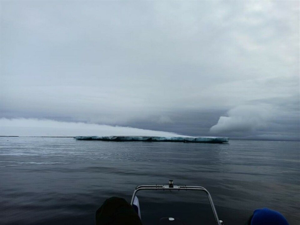 This small portion of the glacier resting on a sandbank under the sea surface is all left of the glacier that previously formed a few kilometres long peninsula. Photo courtesy of national park Russian Arctic