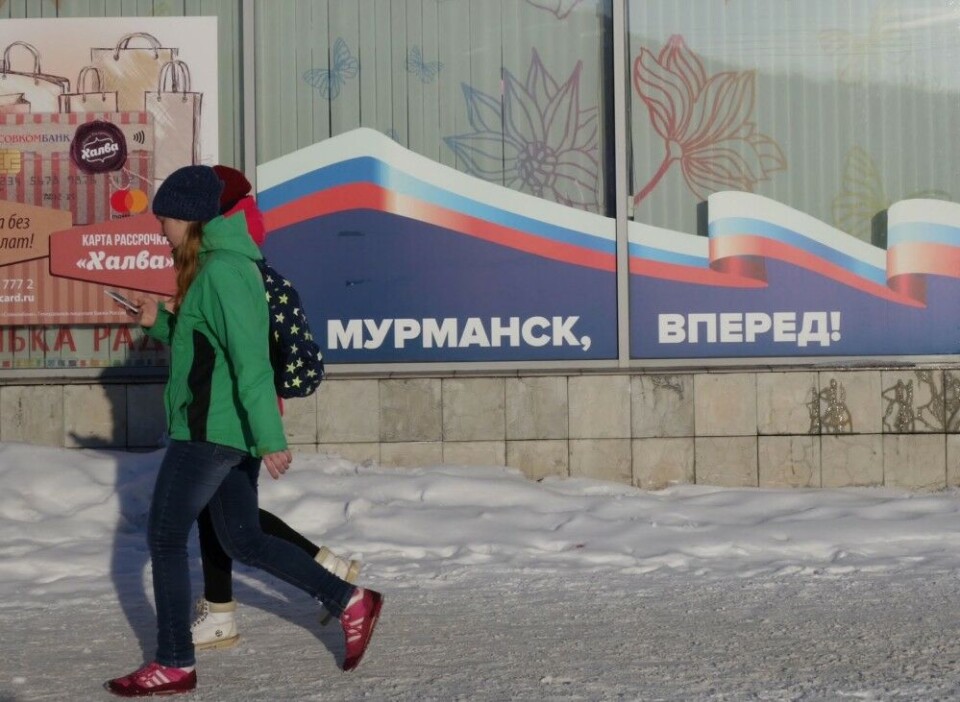'Murmansk - forward!' reads the slogan on the wall. Photo: Atle Staalesen