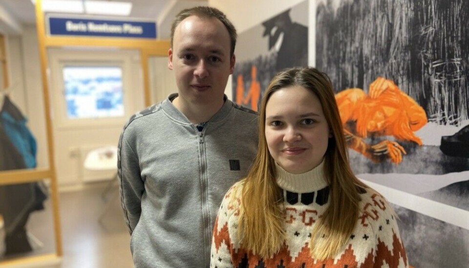 Editor of SOTA, Daria Poryadina and ex-journalist Aleksandr Peskov at a 2023-visit to the Barents Observer. Photo: Thomas Nilsen