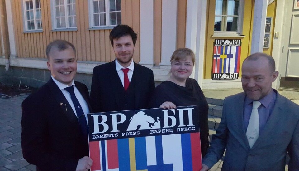 National coordinators of the Barents Press network. From left Tim Andersson (Sweden), Amund Trellevik (Norway), Anna Kireeva (Russia) and Timo Sipola (Finland). Photo: Thomas Nilsen
