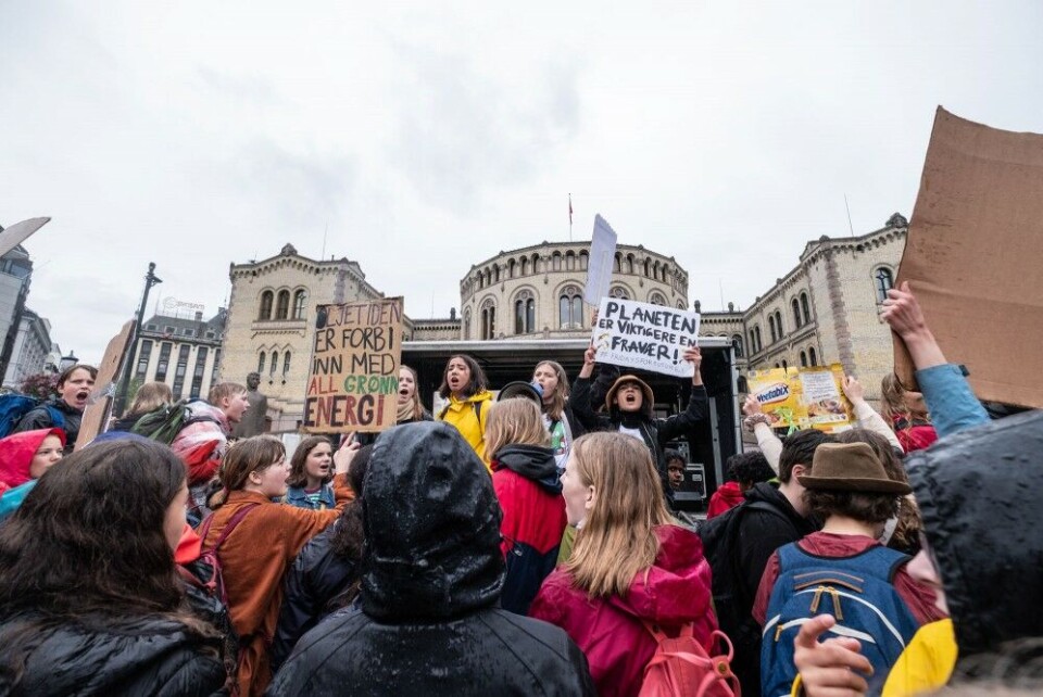 School strike in front of the Storting, the Norwegian Parliament. Photo: Thor Due, Nature and Youth